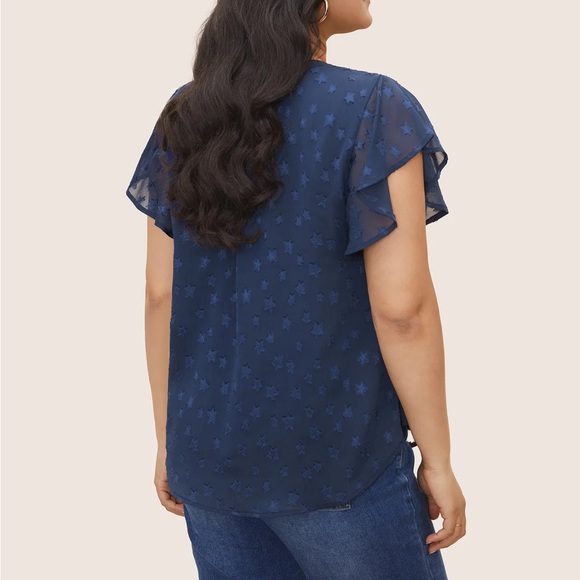 BloomChic Midnight Blue Flutter Sleeve Blouse - Picture 3 of 6